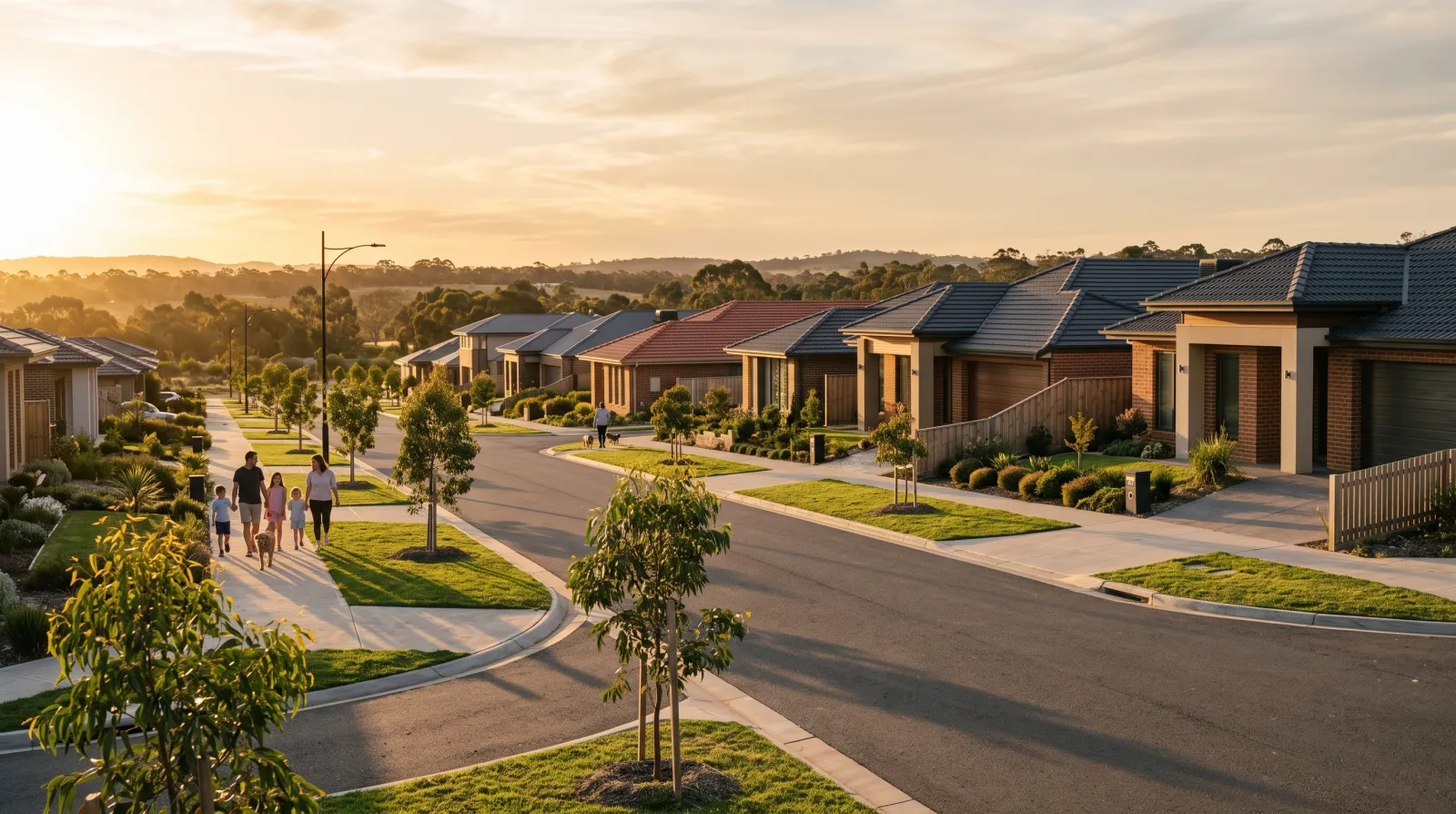 Indicative residential street at golden hour